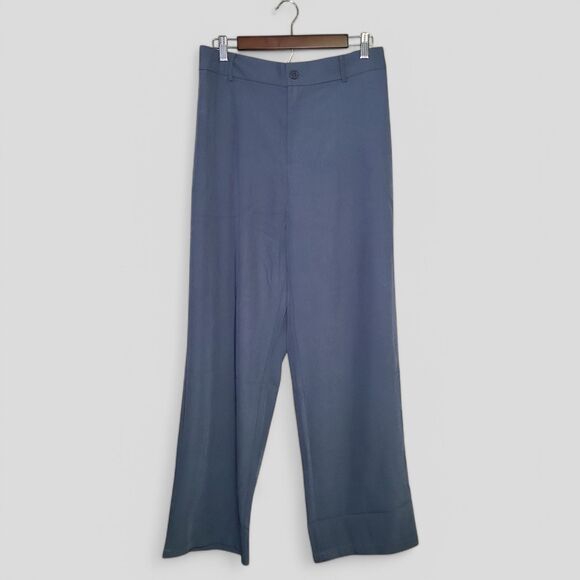 Women's Large Gray Two Piece Suit Blazer & Pants Stretchy Waistband Wide Leg - Picture 4 of 15